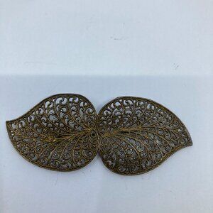 Antique 1930-40 Czecho ? brass tone pewter leaves 3.5 " brooch